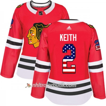 Dame Ishockey Chicago Blackhawks Tröja Duncan Keith 2 Adidas 2017-2018 Röd USA Flag Fashion Authentic